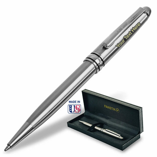 FANSTIK Customized BallPoint pen with name (MADE IN USA) stainless steel, luxury engraved pen personalized for men and for women. (BallPoint Silver)