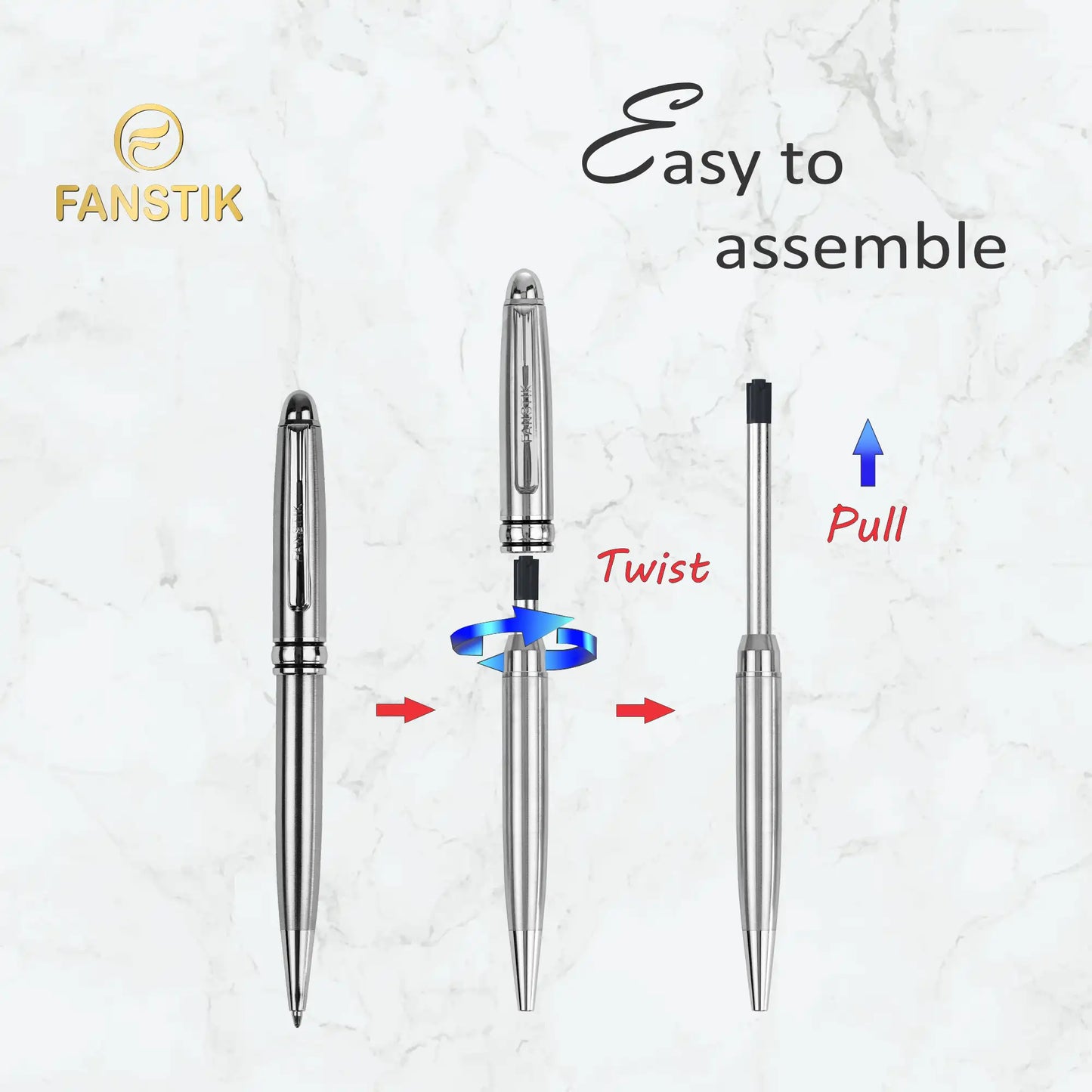 FANSTIK Customized BallPoint pen with name (MADE IN USA) stainless steel, luxury engraved pen personalized for men and for women. (BallPoint Silver)