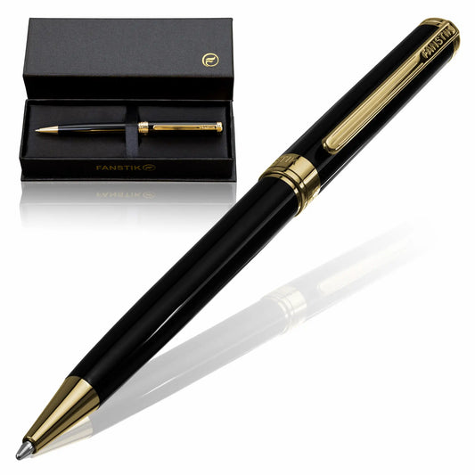 FANSTIK Customized Black & Gold Luxury ballpoint pen (Made In USA) Real 24K Gold Plating Professional executive pen gift set for men (Lux C-BallP B-G)