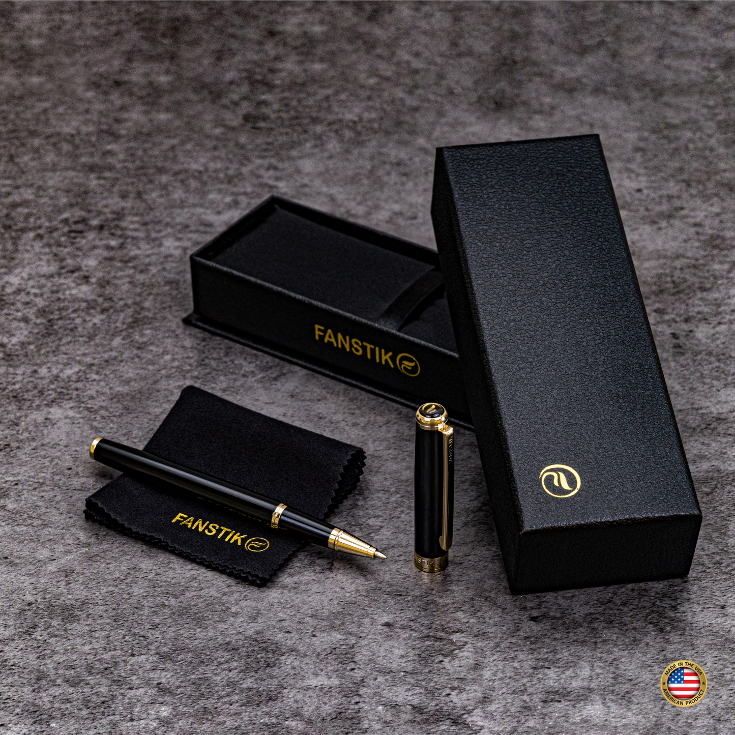 Personalized Luxury Black & Gold Rollerball pens (MADE IN USA) Fancy Pen, Real 24K Gold Plating (Lux Custom-RollerBall Black-Gold)