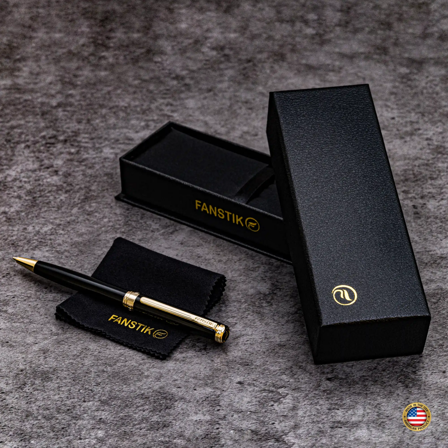 FANSTIK Customized Black & Gold Luxury ballpoint pen (Made In USA) Real 24K Gold Plating Professional executive pen gift set for men (Lux C-BallP B-G)