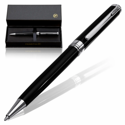 FANSTIK Customized Black & Silver Luxury Ballpoint pen (Made In USA) Chrome Finish Professional executive pen gift set for men(Lux C-BallP B-S)