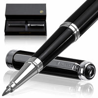 FANSTIK Black & Silver Luxury Rollerball pen (Made In USA) Chrome Finish, Professional executive pen gift set for men (Lux Roller Black-Silver)
