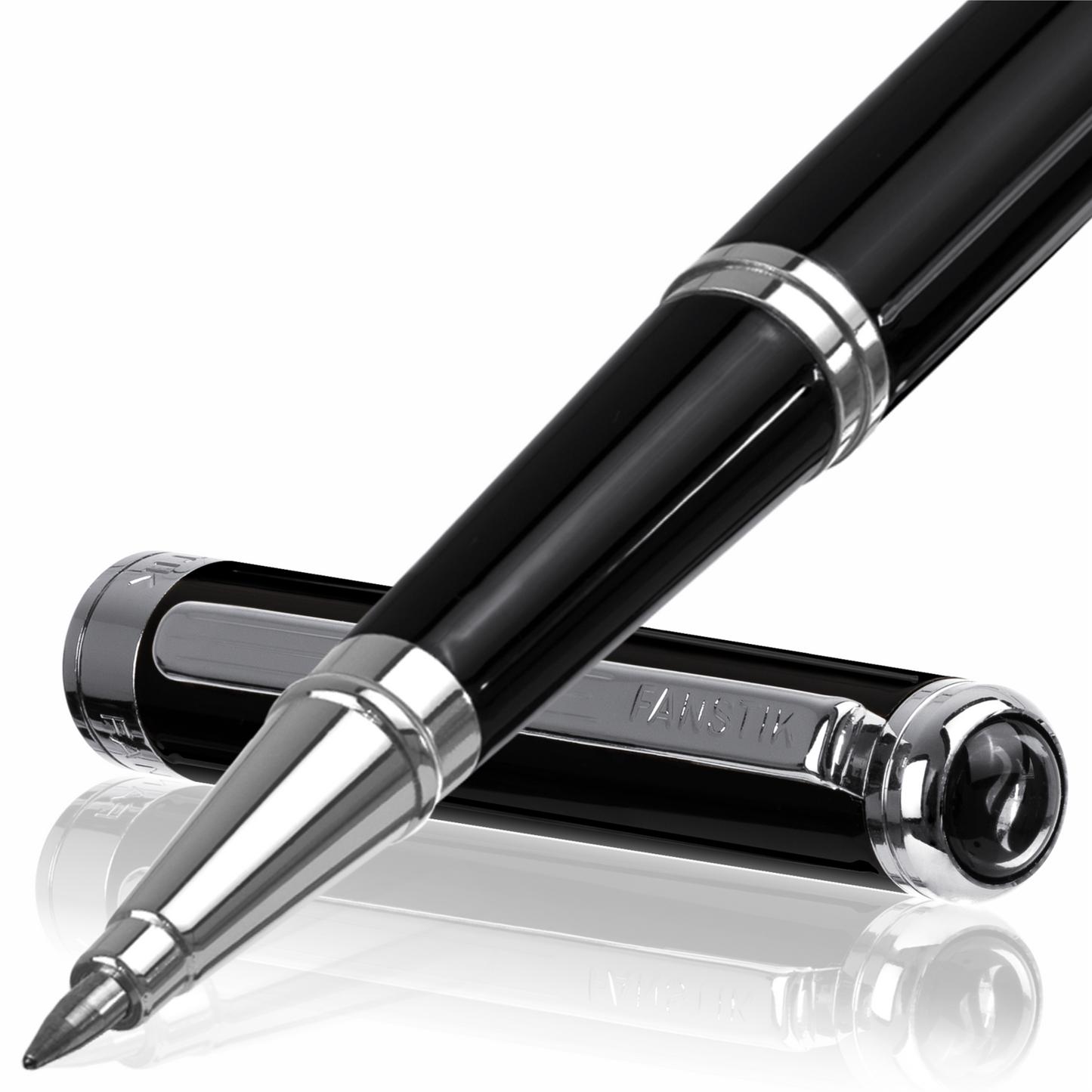 Personalized Luxury Black & Silver Rollerball pens (MADE IN USA) Fancy Pen, Real 24K Gold Plating (Lux Custom-RollerBall Black-Silver)