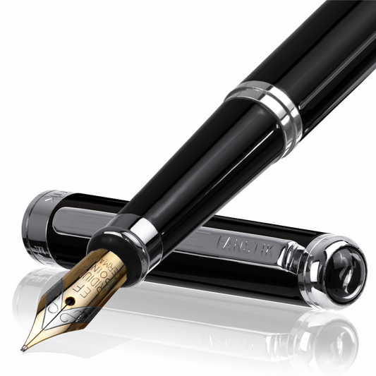 Personalized Luxury Black & Silver Fountain pens (MADE IN USA) Fancy Pen, Real 24K Gold Plating (Lux Custom-Fountain Black-Silver)