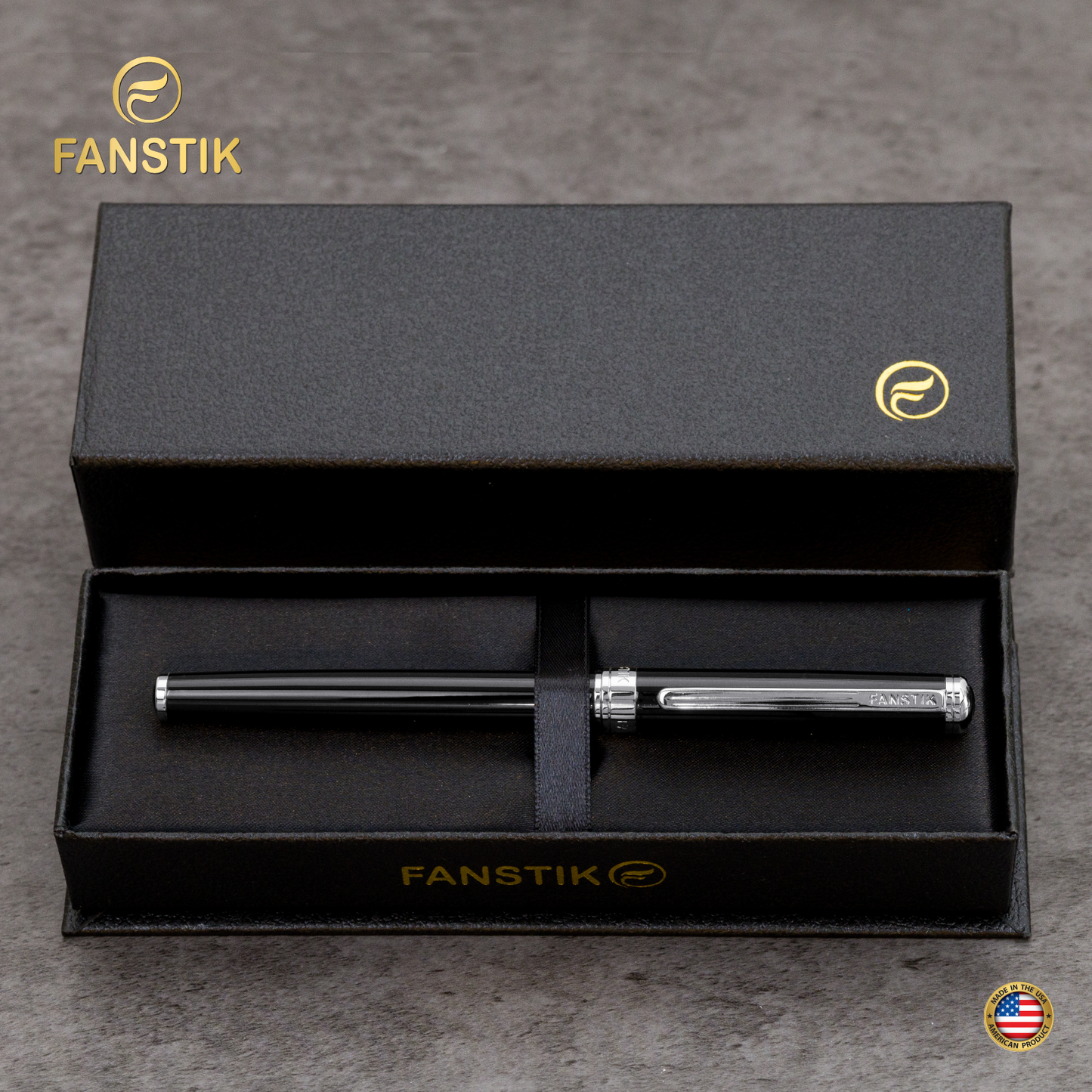 Personalized Luxury Black & Silver Rollerball pens (MADE IN USA) Fancy Pen, Real 24K Gold Plating (Lux Custom-RollerBall Black-Silver)
