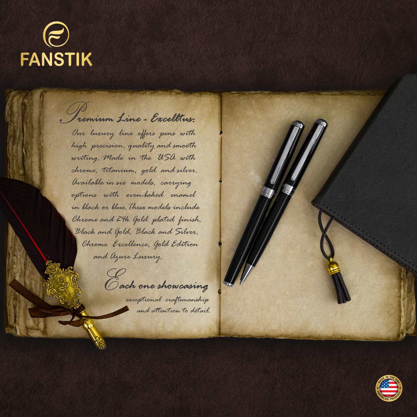Personalized Luxury Black & Silver Fountain pens (MADE IN USA) Fancy Pen, Real 24K Gold Plating (Lux Custom-Fountain Black-Silver)