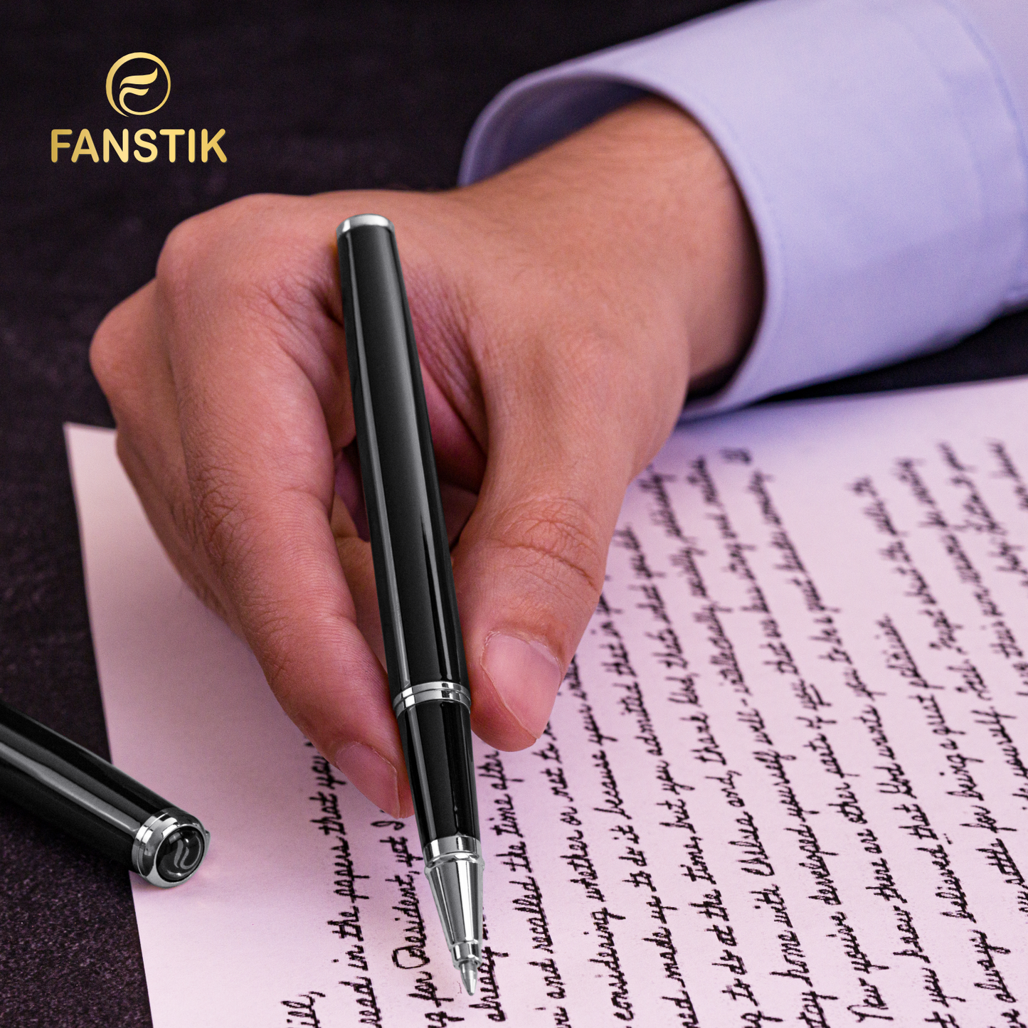Personalized Luxury Black & Silver Rollerball pens (MADE IN USA) Fancy Pen, Real 24K Gold Plating (Lux Custom-RollerBall Black-Silver)