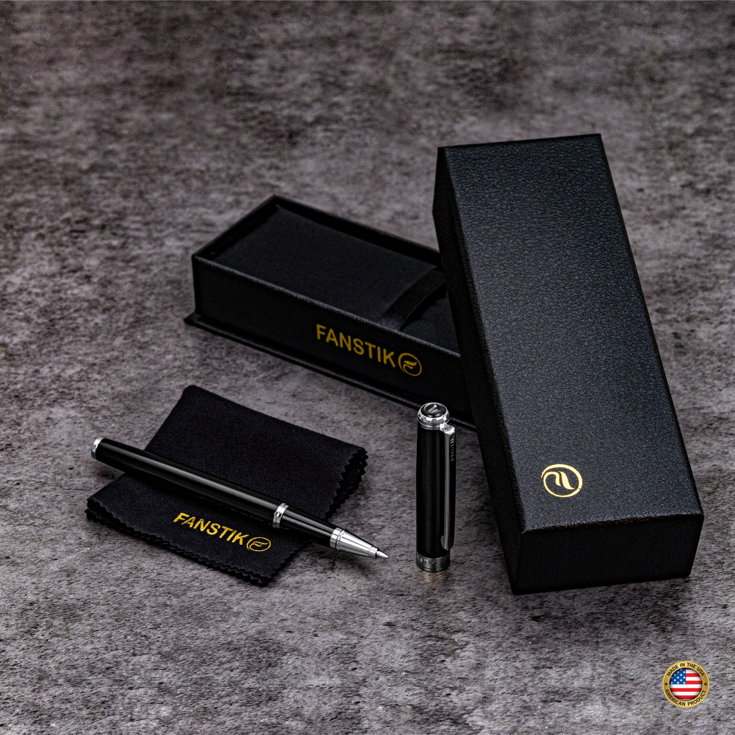 Personalized Luxury Black & Silver Rollerball pens (MADE IN USA) Fancy Pen, Real 24K Gold Plating (Lux Custom-RollerBall Black-Silver)