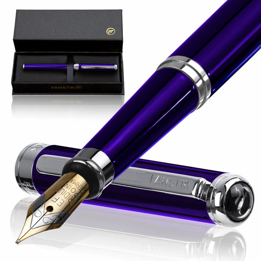 FANSTIK Customized Blue Luxury fountain pen (Made In USA) Chrome Finish, Professional executive pen gift set for men (Lux C-fountain Blue)