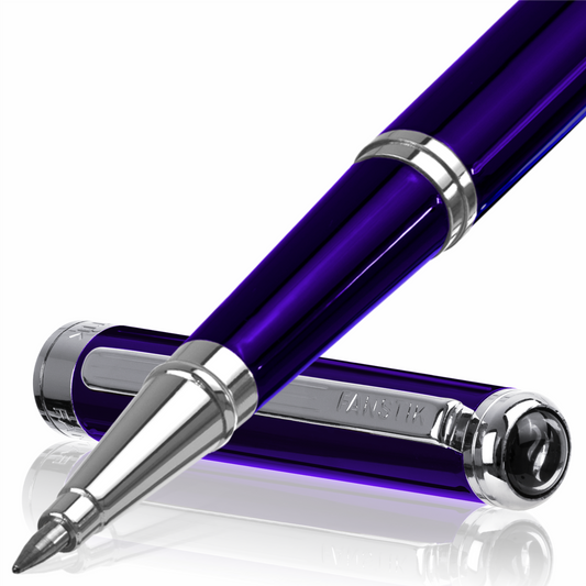 Personalized Luxury Blue Rollerball pens (MADE IN USA) Fancy Pen, Real 24K Gold Plating (Lux Custom-RollerBall Blue)