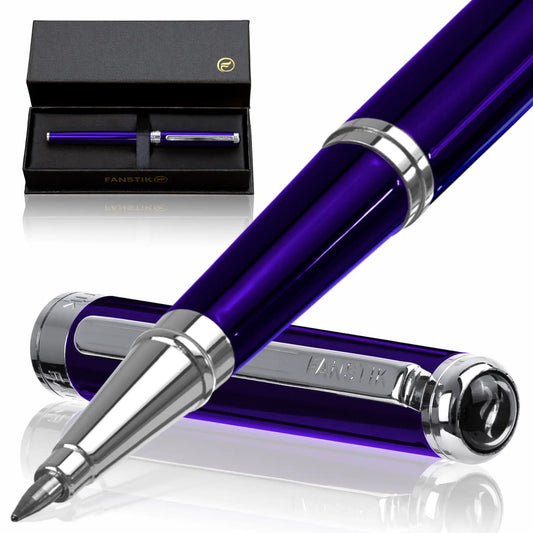 FANSTIK Blue Luxury Rollerball pen (Made In USA) Chrome Finish, Professional executive pen gift set for men (Lux Rollerball Blue)