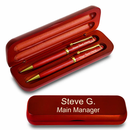 FANSTIK Customized Cherrywood Double Ballpoint Pen Set with Name (MADE IN USA) Personalized Gift for Men and Women (BallPoint Wood Set)