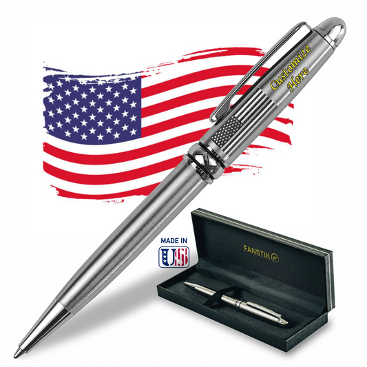 FANSTIK BallPoint pen with US Flag (MADE IN USA) stainless steel, luxury engraved pen for men and for women (US-Flag)