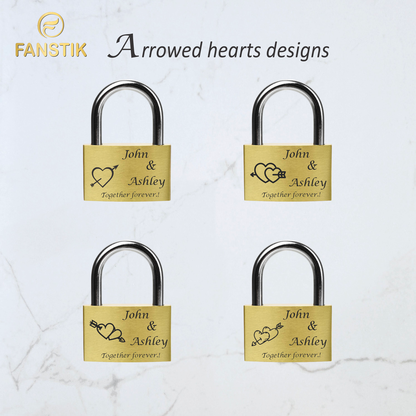 FANSTIK  Custom Engraved Padlock (Made in USA)  Anniversary, love lock for bridge, Wedding, personalized engraved padlock for you love  L=(40mm/1.57In) x H=(25mm/0.98In)  (Arrowed Heart)