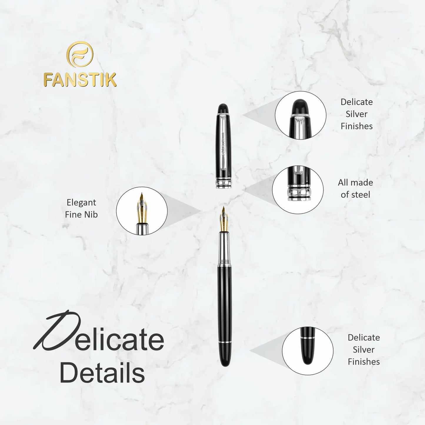 silver fountain pen, fountain pen components
