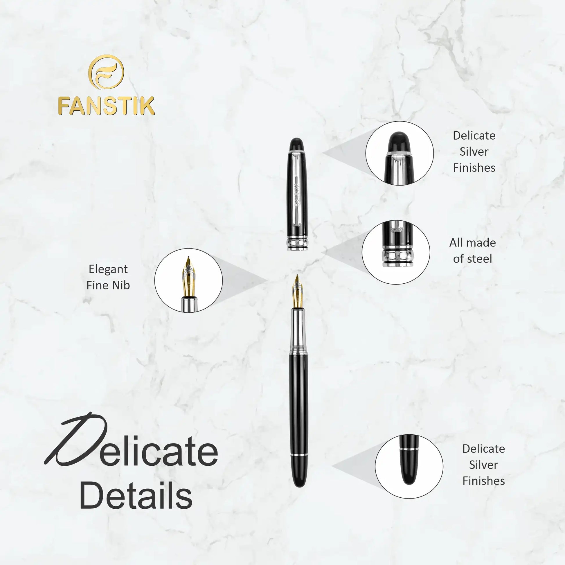 silver fountain pen, fountain pen components
