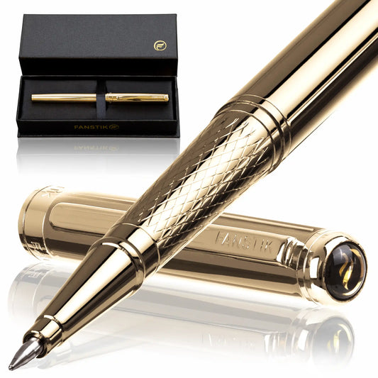 FANSTIK Gold Luxury Rollerball pen (Made In USA) Real 24K Gold Plating, Professional executive pen gift set for men (Lux Rollerball Gld)