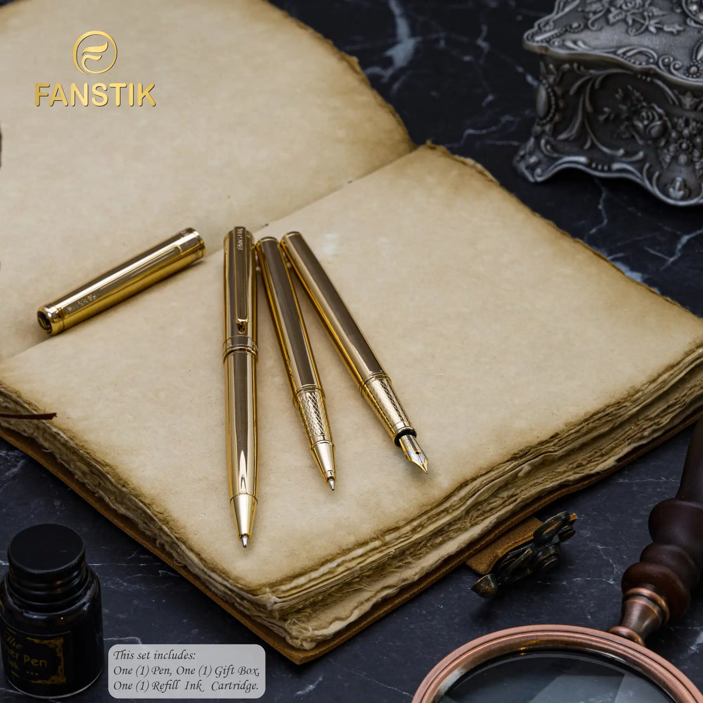 FANSTIK Gold Luxury Rollerball pen (Made In USA) Real 24K Gold Plating, Professional executive pen gift set for men (Lux Rollerball Gld)