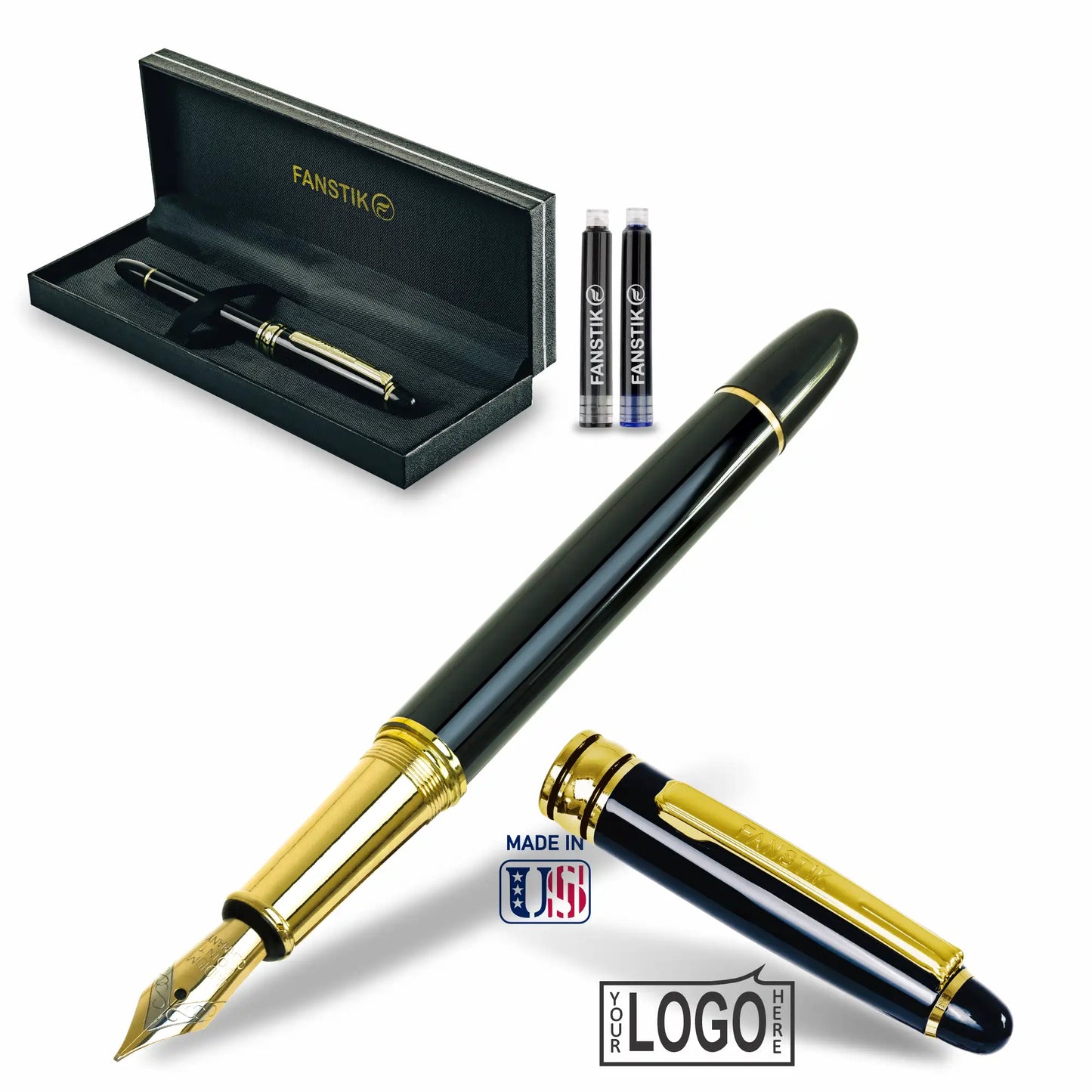 black fountain pen, personalized fountain pen, custom fountain pen

