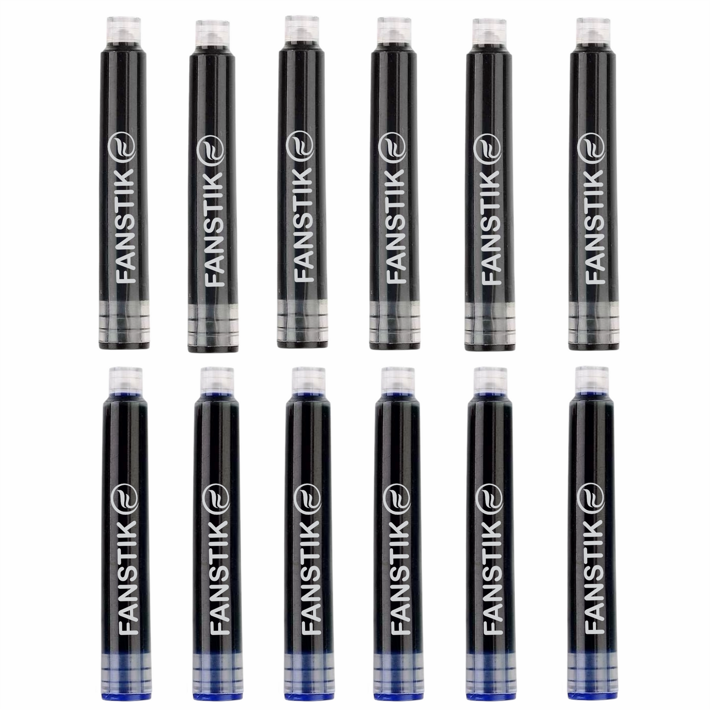 Black Ink or Blue Ink Cartridges for Fountain Pen. Disposable Ink Pen Refills 2.6 mm. Set of 12 (2.6mm / 0.1 inch)