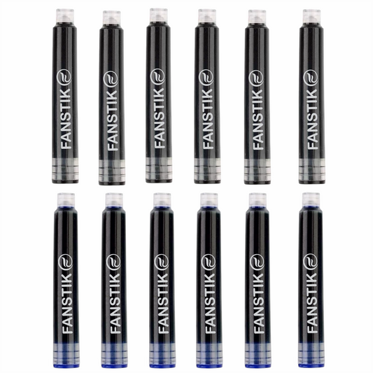 Black Ink or Blue Ink Cartridges for Fountain Pen. Disposable Ink Pen Refills 2.6 mm. Set of 12 (2.6mm / 0.1 inch)