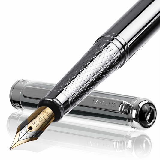 Personalized Luxury Silver Fountain pens (MADE IN USA) Fancy Pen, Real 24K Gold Plating (Lux Custom-Fountain Silver)