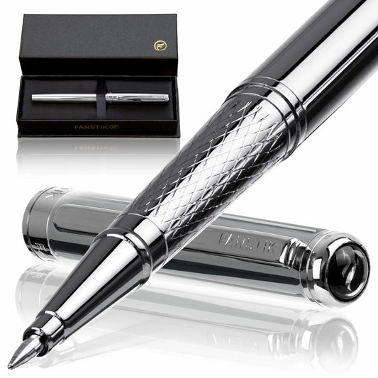 FANSTIK Silver Luxury Rollerball pen (Made In USA) Chrome Finish, Professional executive pen gift set for men (Lux Rollerball Silver)