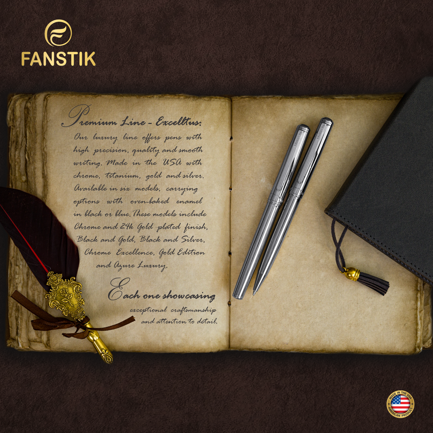 Luxury Silver Ballpoint pens (MADE IN USA) Fancy Pen, Real 24K Gold Plating (Lux BallPoint Silver)