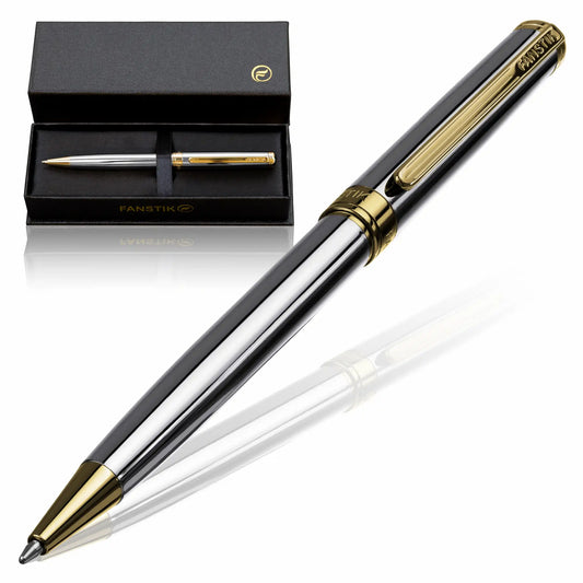 FANSTIK Customized Silver&Gold Luxury ballpoint pen (Made In USA) Real 24K Gold Plating, Professional executive pen gift set for men (Lux C-BallP S-G)