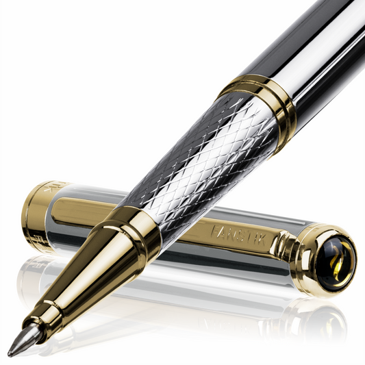 Personalized Luxury Silver & Gold Rollerball pens (MADE IN USA) Fancy Pen, Real 24K Gold Plating (Lux Custom-RollerBall Silver & Gold)
