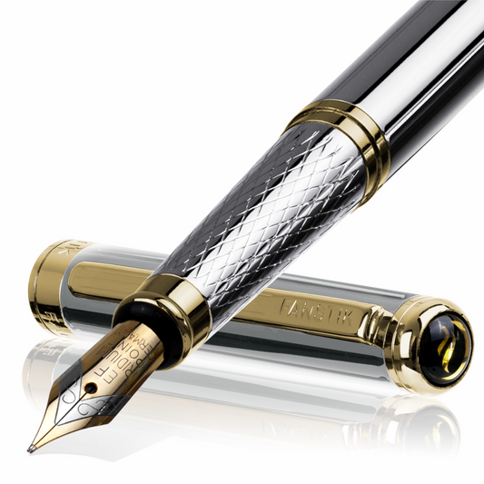 Personalized Luxury Silver & Gold Fountain pens (MADE IN USA) Fancy Pen, Real 24K Gold Plating (Lux Custom-Fountain Silver-Gold)