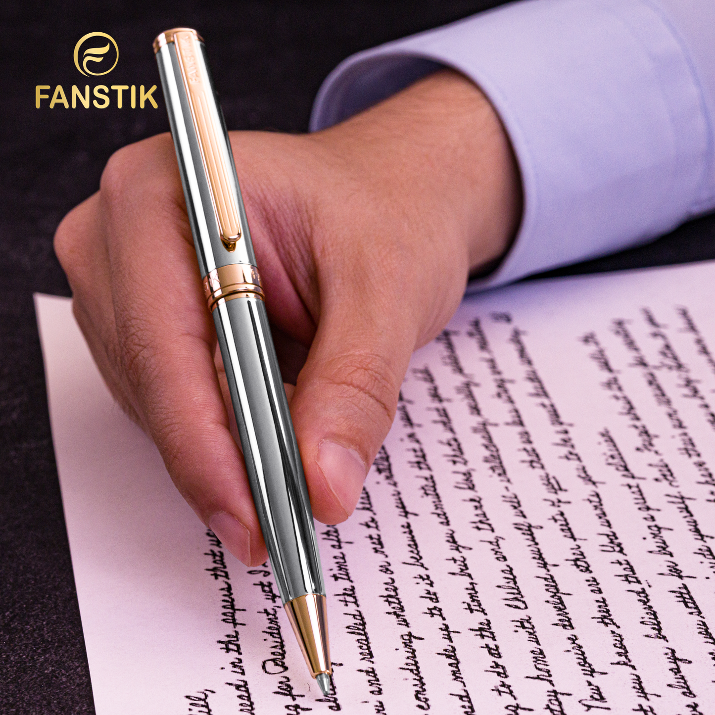 Personalized Luxury Silver & Gold Ballpoint pens (MADE IN USA) Fancy Pen, Real 24K Gold Plating (Lux Custom-BallPoint Silver & Gold)